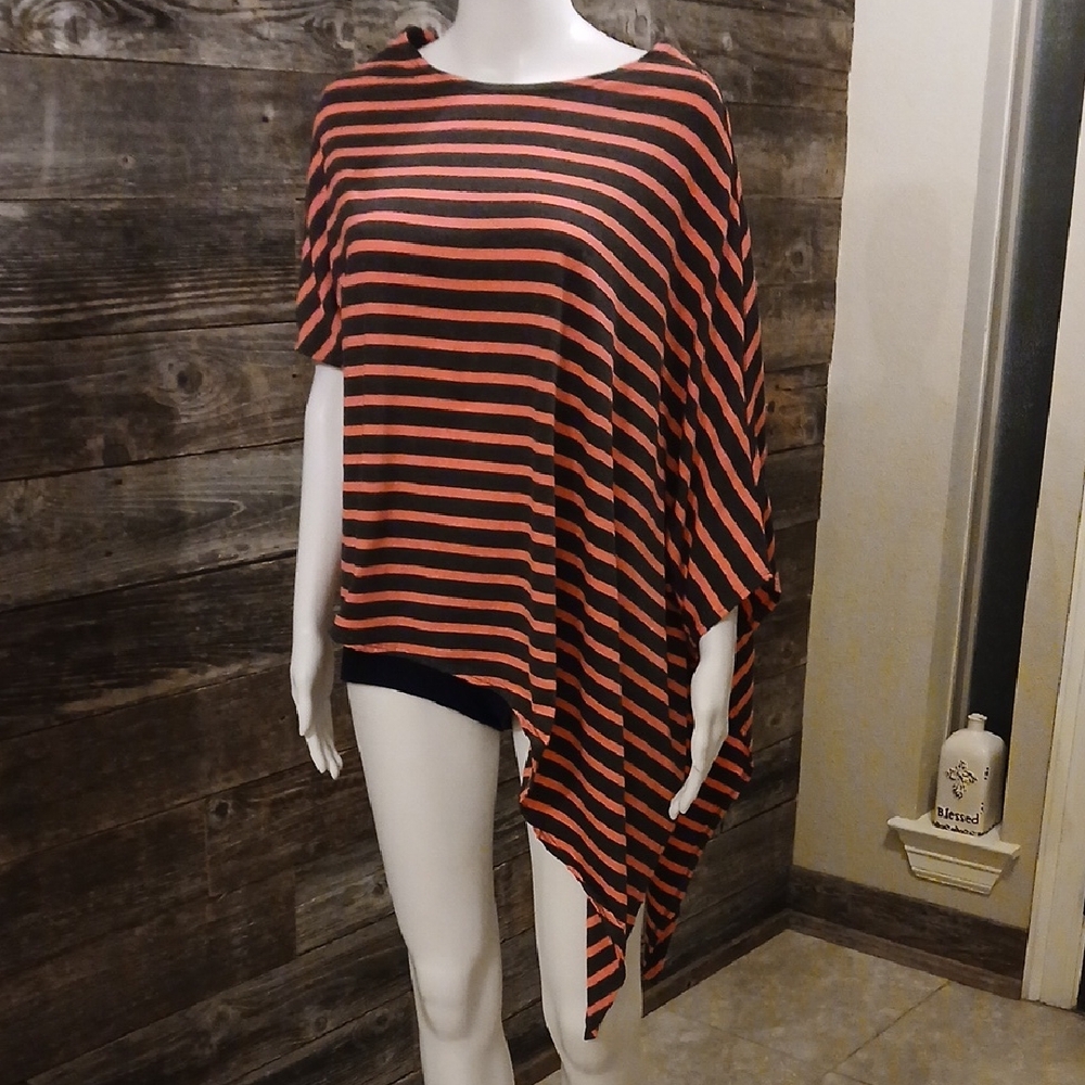Striped Gray and Pink Assymetrical Top